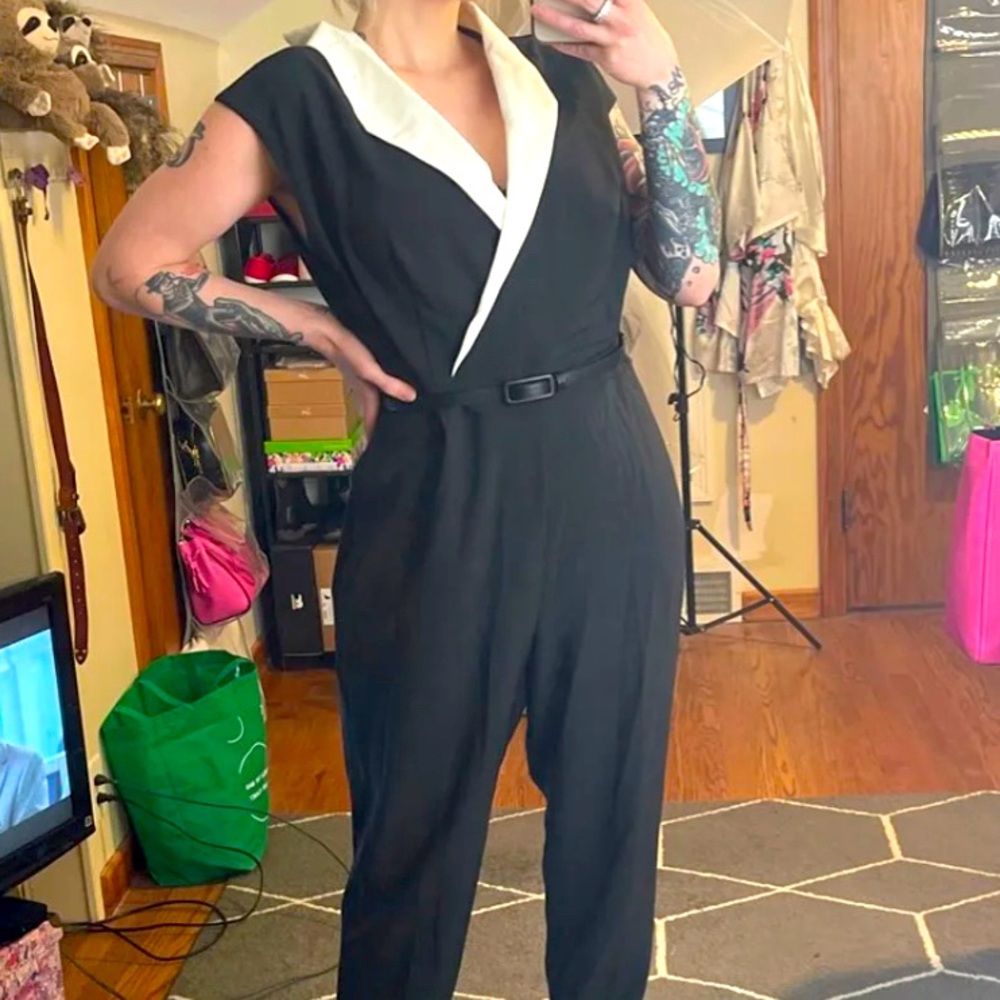 New York & Company Black Jumpsuit with White Collar